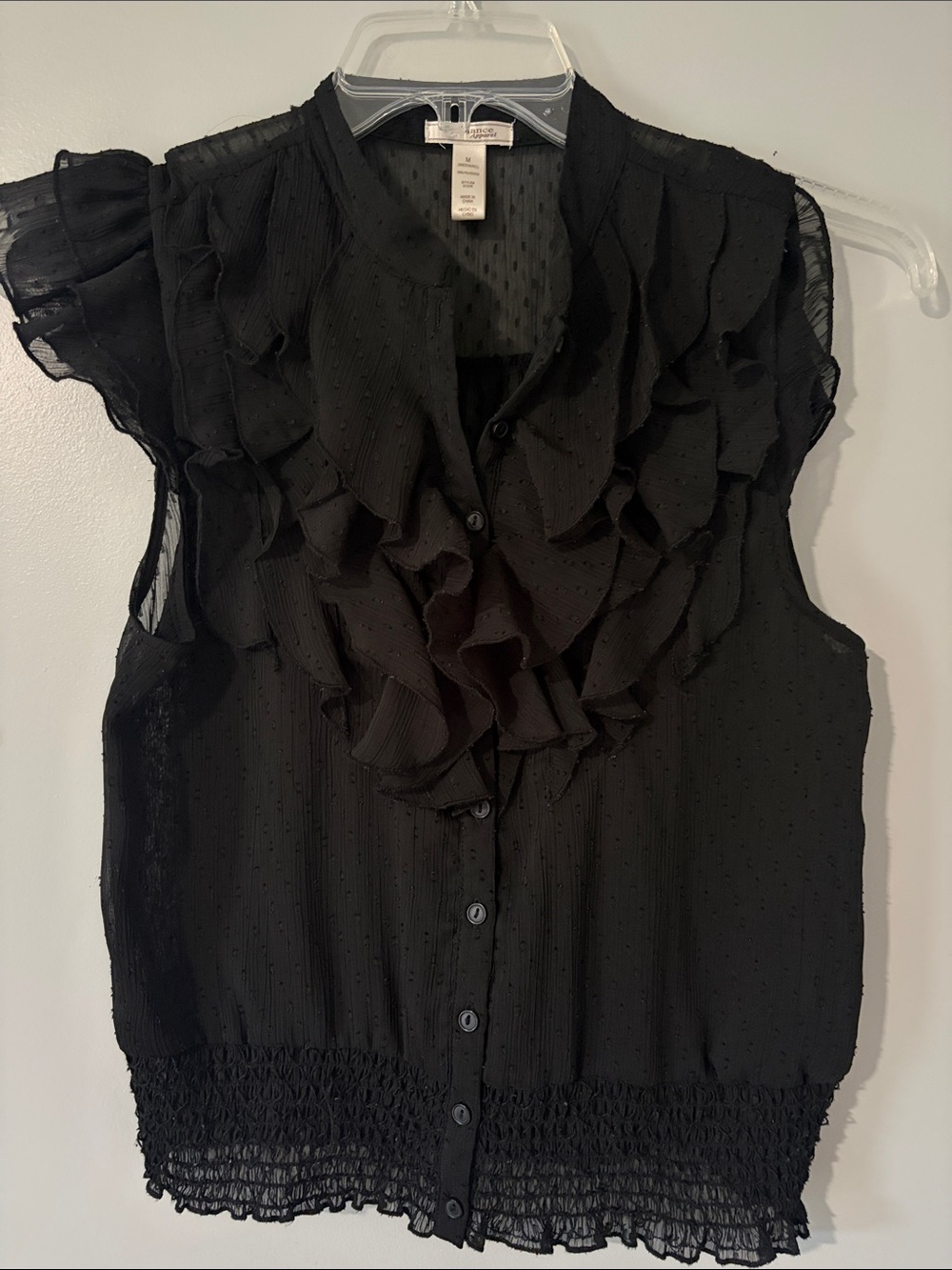 Ambiance Black Ruffled Sleeveless Button-Front Blouse